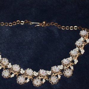 ART C Vintage Flowers Rhinestones Leaves Unique Art Chain Collier Necklace  15.5